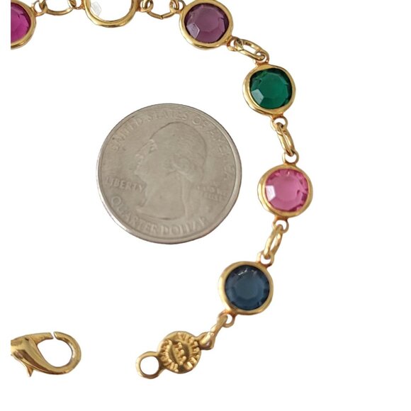 Austria Pink Blue Green Gold Tone Caged Crystal Chain Bracelet, 7.25" Long E757 - Picture 5 of 6